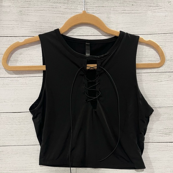Tops - Black Lace-Up Crop Top